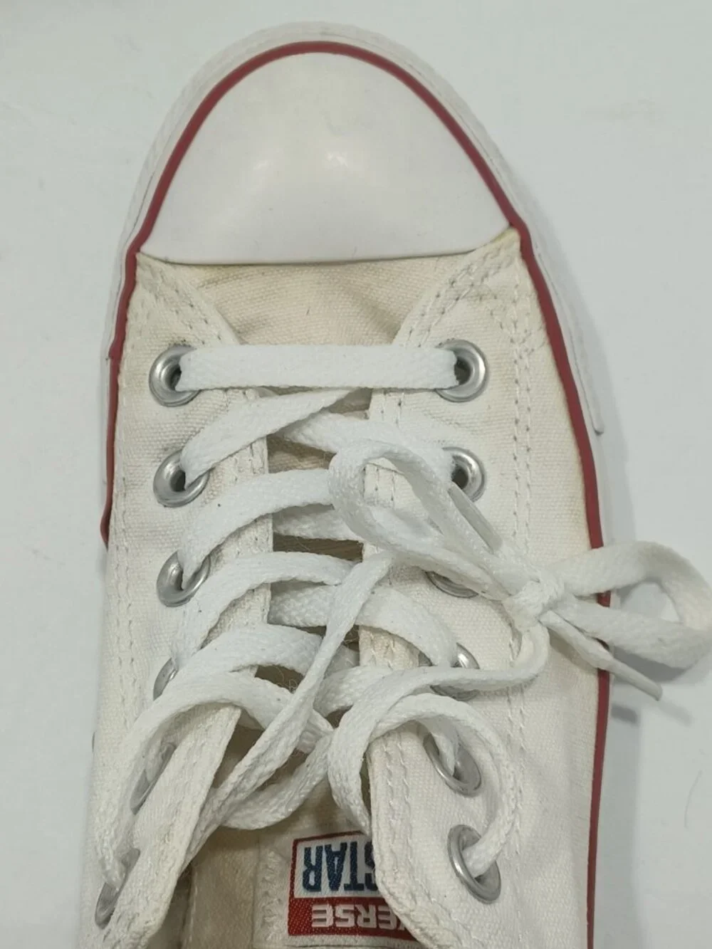 Converse All Star Low Top White with Red and Blue Stripe Size 6 Men, 8 Women L